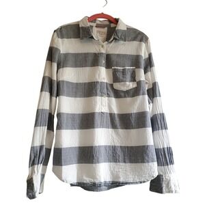Merona Women's Gray & White Striped Long Sleeve Top Button Up Shirt